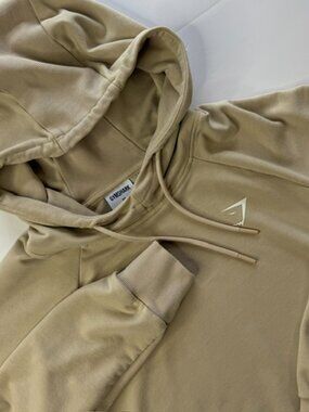 Gymshark Women's Crop Top Training Hoodie Tan Raglan Pullover Size M